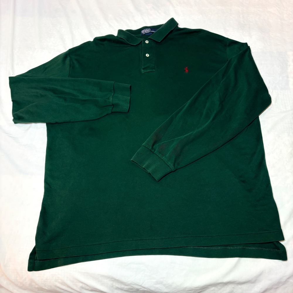 Polo Ralph Lauren Mens XL Long Sleeve Polo Shirt Forest Green Red Pony Cotton